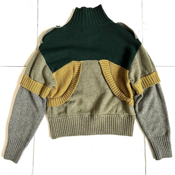 Zara SRPLS Women’s Wool Patchwork Turtleneck Sweater Size XS Green Yellow - Picture 2 of 6
